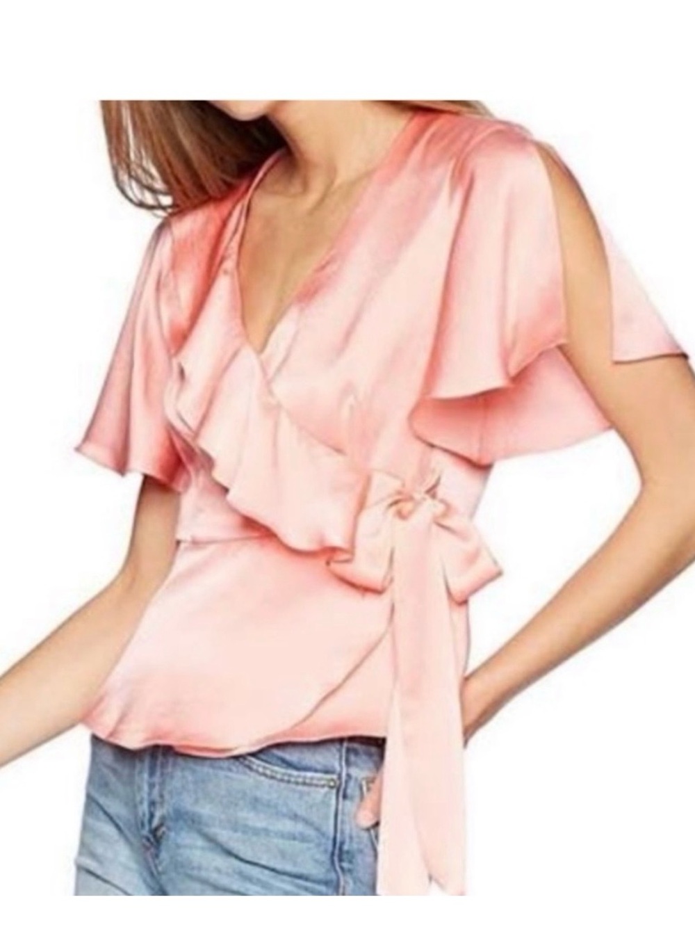 Nanette Lepore 100% Silk Wrap Blouse in Pink with Ruffle Size 10